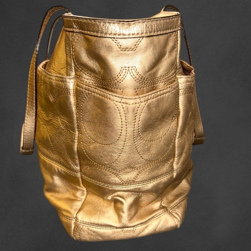 COACH Authentic Gold Leather Multifunction Tote Large Overnight Bag F18878 - Picture 7 of 16